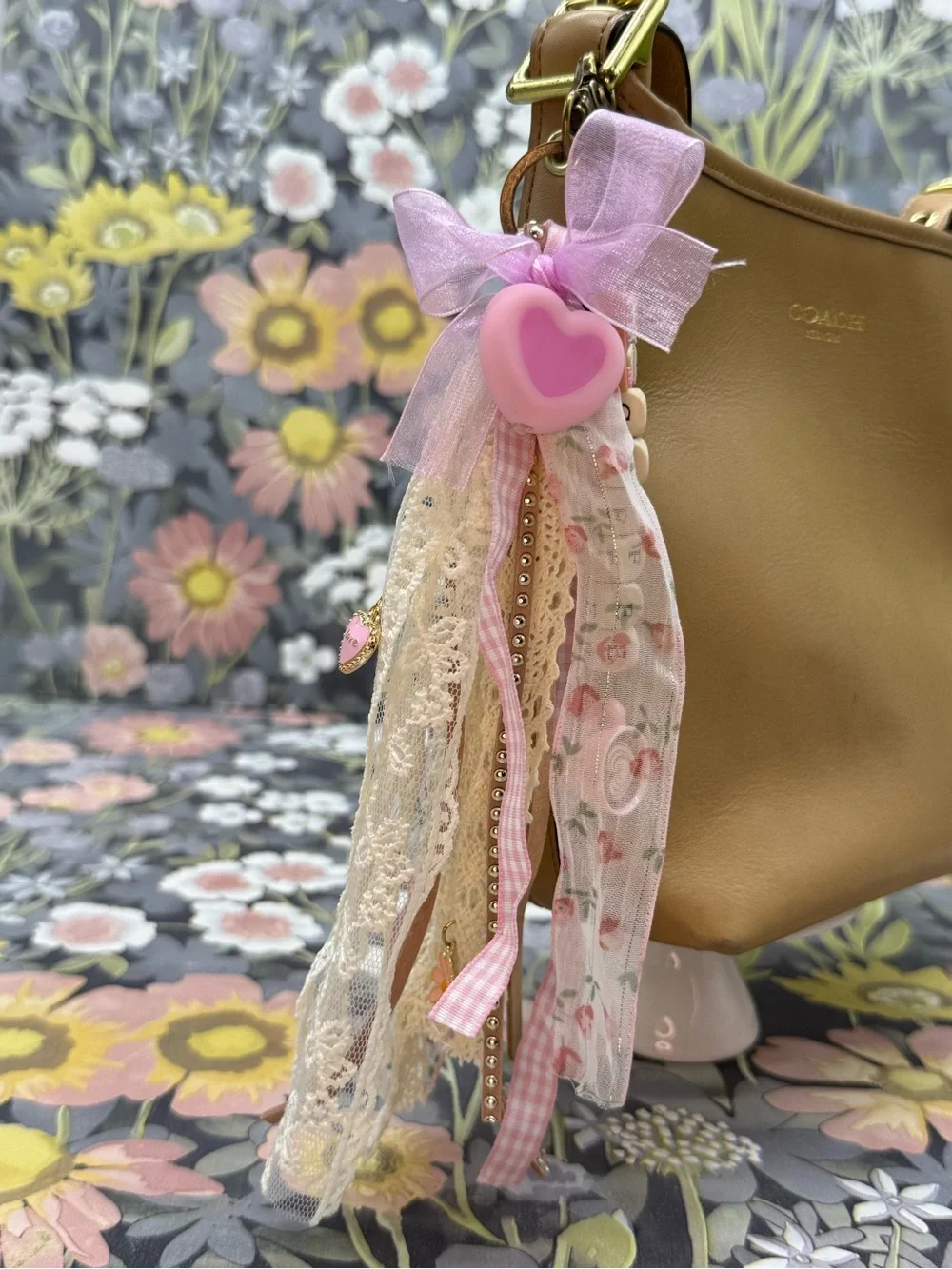 👑Adorned Crown Jewelry purse bag charm keychain coffee fabric tassel